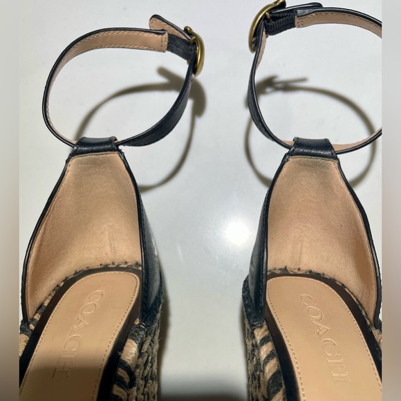 🥳🥳 COACH Kit Espadrilles, Black leather Wedge Peep Toe Platform Sandal Size 6 - Picture 10 of 12